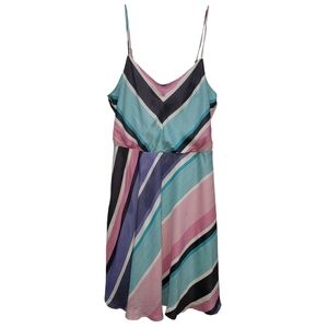 Sz 16 LAUREN CONRAD Spaghetti Strap Multicolor Striped Summer Midi Dress